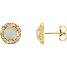 Load image into Gallery viewer, 5 mm Opal &amp; 1/6 CTW Diamond Halo-Style Earrings
