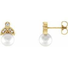 Load image into Gallery viewer, Freshwater Pearl &amp; .06 CTW Diamond Earrings
