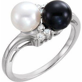 Akoya Cultured Black Pearl & 1/10 CTW Diamond Ring