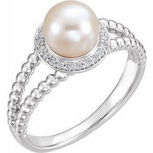 Load image into Gallery viewer, Freshwater Cultured Pearl &amp; .08 CTW Diamond Halo-Style Beaded Ring
