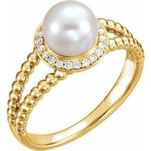 Load image into Gallery viewer, Freshwater Cultured Pearl &amp; .08 CTW Diamond Halo-Style Beaded Ring
