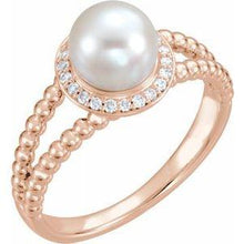 Load image into Gallery viewer, Freshwater Cultured Pearl &amp; .08 CTW Diamond Halo-Style Beaded Ring
