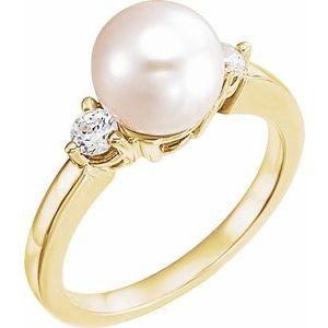 Akoya Cultured Pearl & 1/4 CTW Diamond Ring