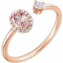 Load image into Gallery viewer, Morganite &amp; 1/6 CTW Diamond Halo-Style Ring
