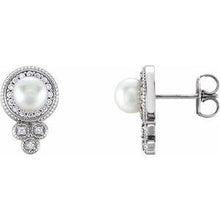 Load image into Gallery viewer, Freshwater Pearl &amp; 1/5 CTW Diamond Earrings
