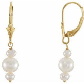 Three-stone Pearl Lever Back Earrings
