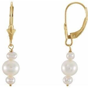 Three-stone Pearl Lever Back Earrings