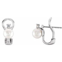 Load image into Gallery viewer, Freshwater Cultured Pearl &amp; 1/8 CTW Diamond Earrings
