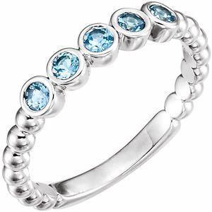 Aquamarine Bezel-Set Beaded Ring