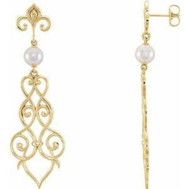 Fleur-De-Lis Scroll Akoya Cultured Pearl Earrings