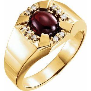 9x7 mm Cabochon Garnet and Diamond Accented Men's Ring