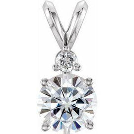 6.5 mm Round Forever One™ Moissanite & .05 CTW Diamond Pendant