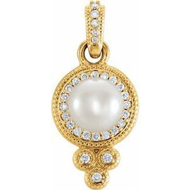 6-6.5 mm Freshwater Cultured Pearl & 1/8 CTW Diamond Pendant