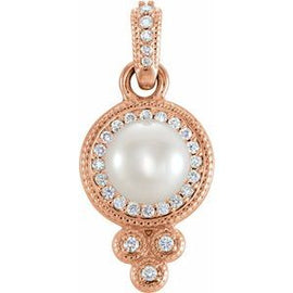 6-6.5 mm Freshwater Cultured Pearl & 1/8 CTW Diamond Pendant