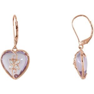 Cabochon Rose de France Heart & .06 CTW Diamond Earrings
