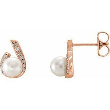 Load image into Gallery viewer, Freshwater Pearl &amp; 1/10 CTW Diamond Earrings
