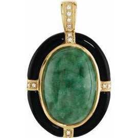 Russian Jadeite, Onyx & .05 CTW Diamond Pendant