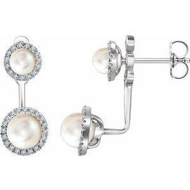 Freshwater Cultured Pearl & 1/5 CTW Diamond Halo-Style Earrings