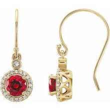 Load image into Gallery viewer, Chatham Lab Grown Ruby &amp; 1/6 CTW Diamond Halo-Style Earrings

