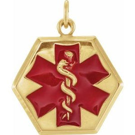 Red Enamel 24.5x20 mm Engravable Medical Idenfication Pendant