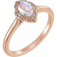 Load image into Gallery viewer, Rainbow Moonstone &amp; .03 CTW Diamond Clover Cabochon Ring
