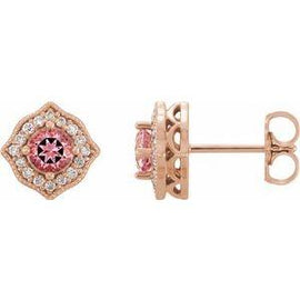 Pink Topaz and 1/8 CTW Diamond Earrings