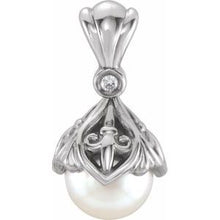 Load image into Gallery viewer, 7-7.5 mm Freshwater Cultured Pearl &amp; .02 CTW Diamond Fleur-de-lis Pendant

