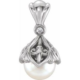 7-7.5 mm Freshwater Cultured Pearl & .02 CTW Diamond Fleur-de-lis Pendant
