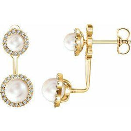 Freshwater Cultured Pearl & 1/5 CTW Diamond Halo-Style Earrings