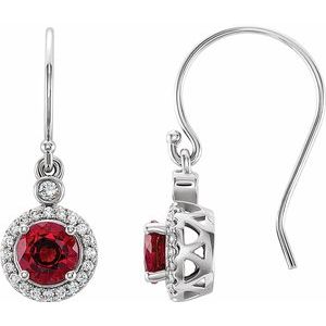 Chatham Lab Grown Ruby & 1/6 CTW Diamond Halo-Style Earrings