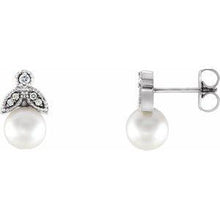 Load image into Gallery viewer, Freshwater Pearl &amp; .06 CTW Diamond Earrings
