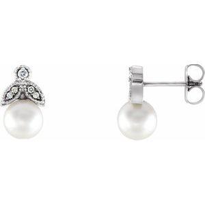 Freshwater Pearl & .06 CTW Diamond Earrings