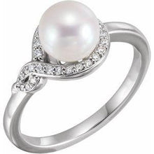 Load image into Gallery viewer, Freshwater Cultured Pearl &amp; 1/8 CTW Diamond Bypass Ring
