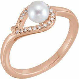 Freshwater Cultured Pearl & .07 CTW Diamond Bypass Ring