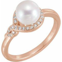 Load image into Gallery viewer, Freshwater Cultured Pearl &amp; 1/8 CTW Diamond Bypass Ring
