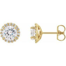 Load image into Gallery viewer, 4 mm Round Forever One™ Moissanite and 1/8 CTW Diamond Earrings
