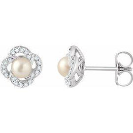 Freshwater Cultured Pearl & 1/6 CTW Diamond Earrings