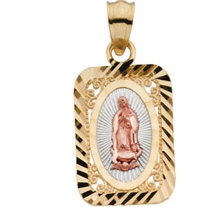 21.5x15 mm Rectangle Our Lady of Guadalupe Medal with Rhodium Plating