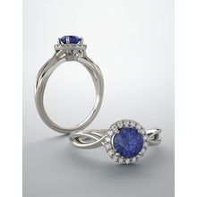 Load image into Gallery viewer, Chatham® Created Lab-Grown Blue Sapphire &amp; 1/10 CTW Diamond Ring
