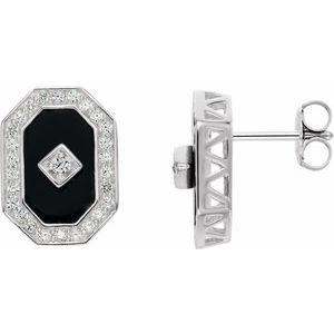 Onyx & Cubic Zirconia Halo-Style Earrings