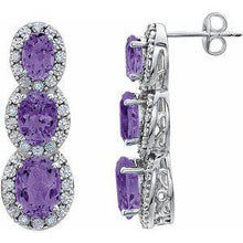 Load image into Gallery viewer, Amethyst &amp; .07 CTW Diamond 3-Stone Earrings
