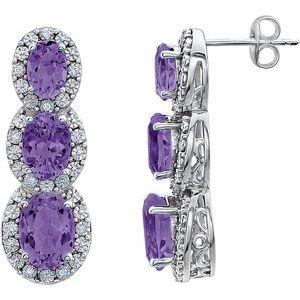 Amethyst & .07 CTW Diamond 3-Stone Earrings