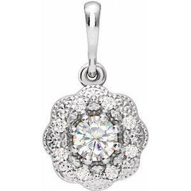 4 mm Round Forever One™ Moissanite & .06 CTW Diamond Pendant