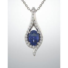 Load image into Gallery viewer, Chatham® Created Blue Sapphire &amp; 1/8 CTW Diamond Pendant
