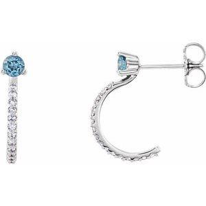 Aquamarine & 1/6 CTW Diamond Hoop Earrings