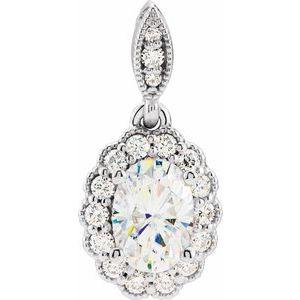 7x5 mm Oval Forever One™ Moissanite & 1/5 CTW Diamond Pendant