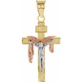 14K Tri-Color 23.5x15 mm Crucifix Pendant