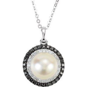 Freshwater Cultured Pearl & 1/4 CTW Black Diamond 18