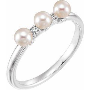Freshwater Cultured Pearl & .03 CTW Diamond Stackable Ring