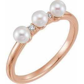 Freshwater Cultured Pearl & .03 CTW Diamond Stackable Ring